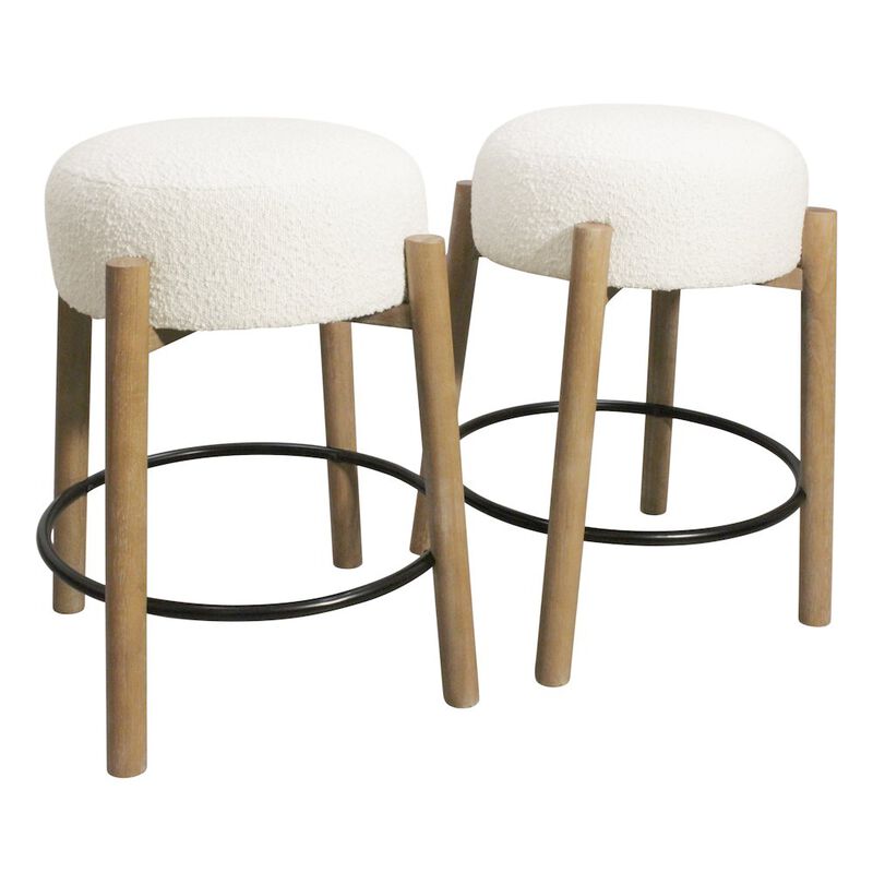 Natalia Counter Stool in Ivory Boucle Fabric 2-Piece Set