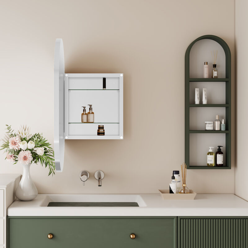 ELEMENT ACE 20x34 Inch Oval Recessed Medicine Cabinet with Mirror and Adjustable Shelves image number 7