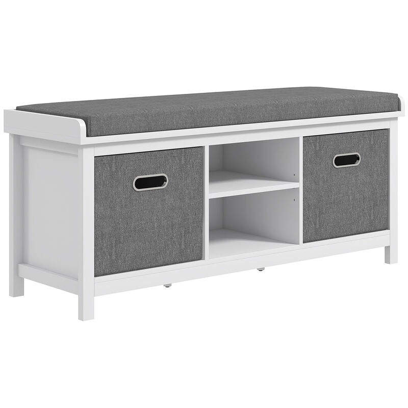 HOMCOM Storage Shoe Bench with Cushion, Fabric Drawers for Entryway, White