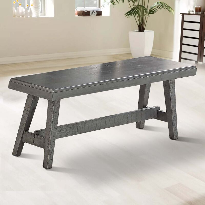 Alix 54 Inch Elegant Wood Dining Bench with Tapered Legs, Distressed Gray - Benzara