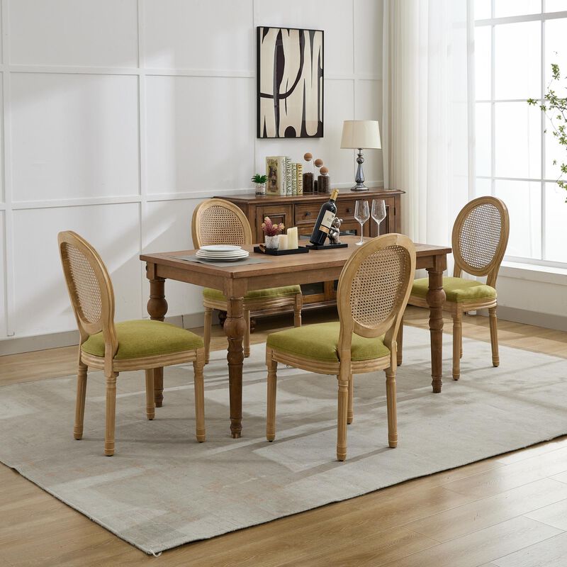 Whisen French Style Dining Chair, Solid Rubberwood Frame with Linen Upholstery and Rattan Back, Armless Set of 2 for Living Room Kitchen image number 4