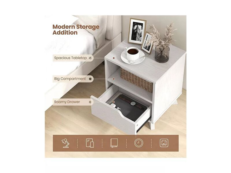 Nightstand Sofa Side End Table with Storage Shelf & Drawer Space-Saving. image number 3