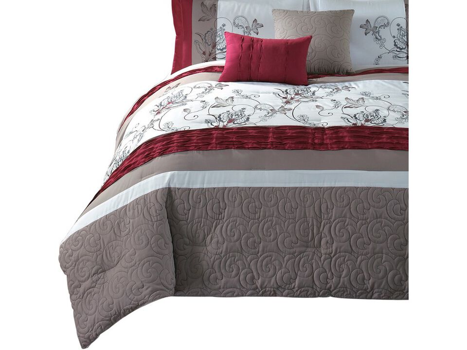 8 Piece King Polyester Comforter Set with Floral Print, Multicolor - Benzara