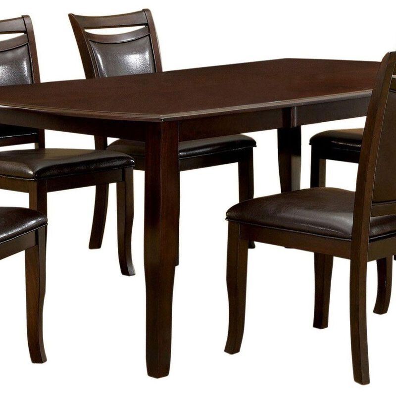 Woody 7pc Dining Table Set, 18-Inch Leaf, Espresso Faux Leather Chairs
