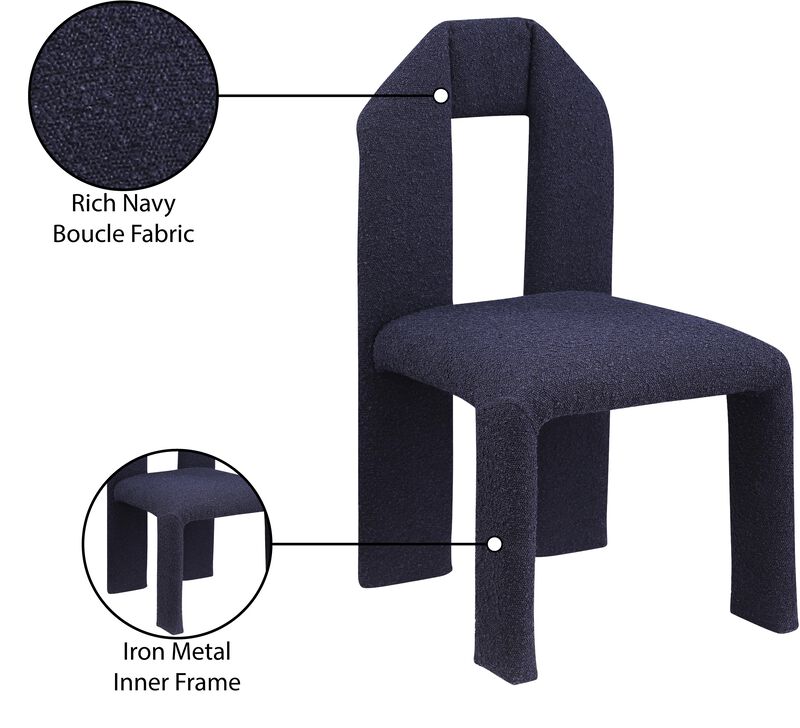 Meridian Furniture Bennett Navy Boucle Fabric Dining Chair, Set of 2