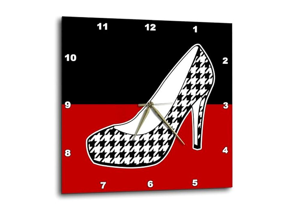 I Love Shoes Houndstooth High Heel Black Wall Clock 10 Inch Home Decor