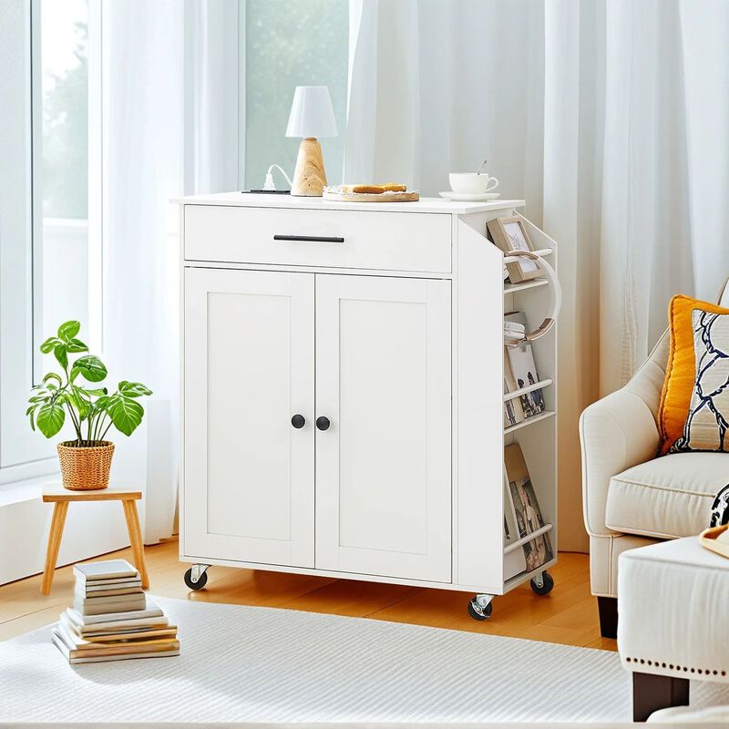Rolling Kitchen Island Cart with Power Outlet, Drawers and Spice Rack image number 6
