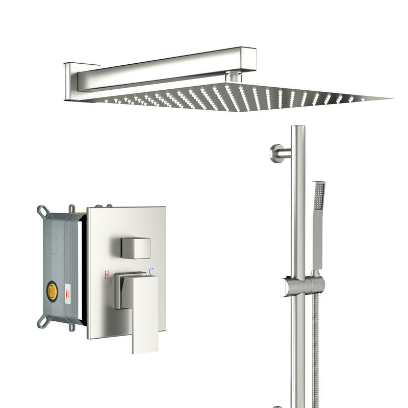 Brushed Nickel Rain Shower System with Adjustable Slide Bar