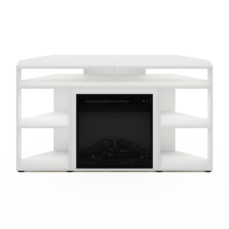 Jensen Corner TV Stand with Fireplace for TV up to 55 Inches, Solid White