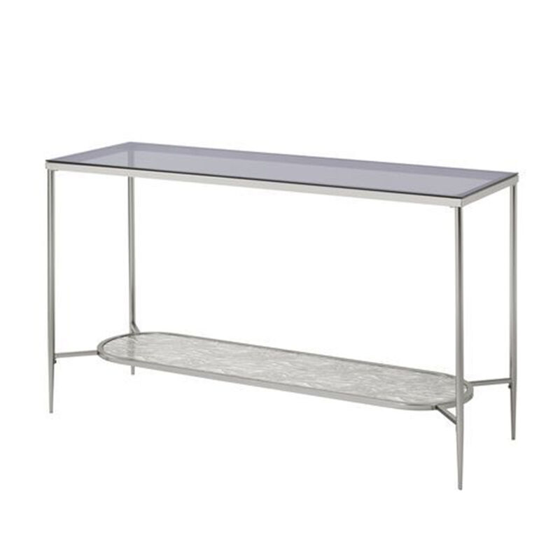 Sofa Table with Textured Obround Shelf, Silver
