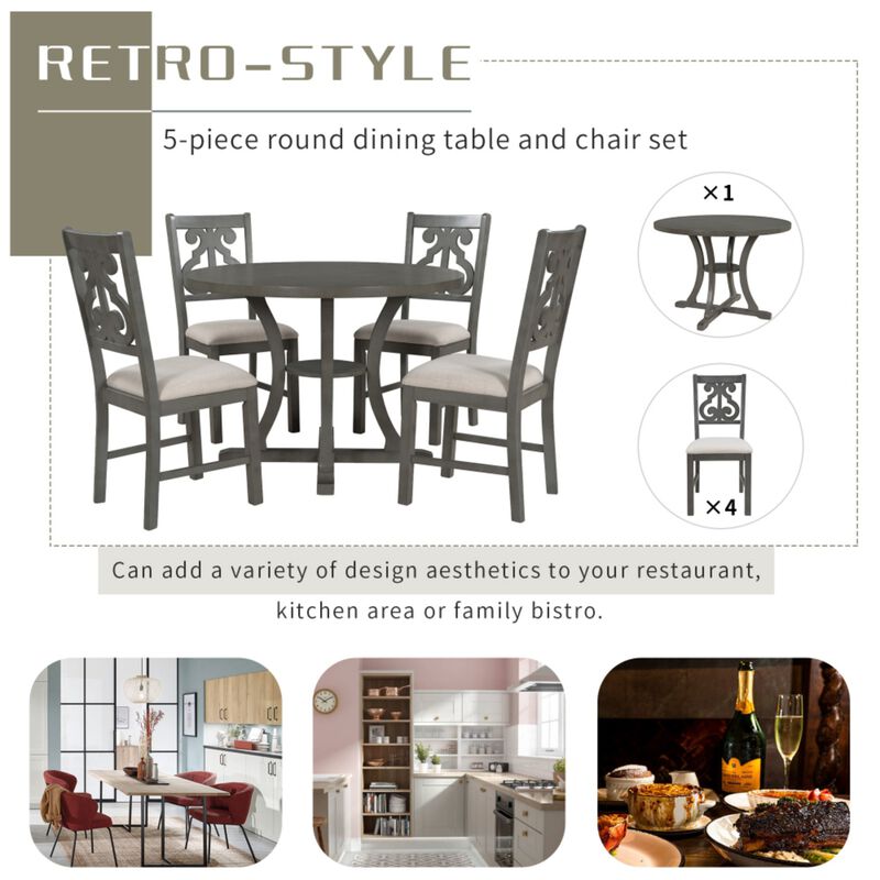 Krafti 5‑Piece Retro Round Dining Table Set image number 4