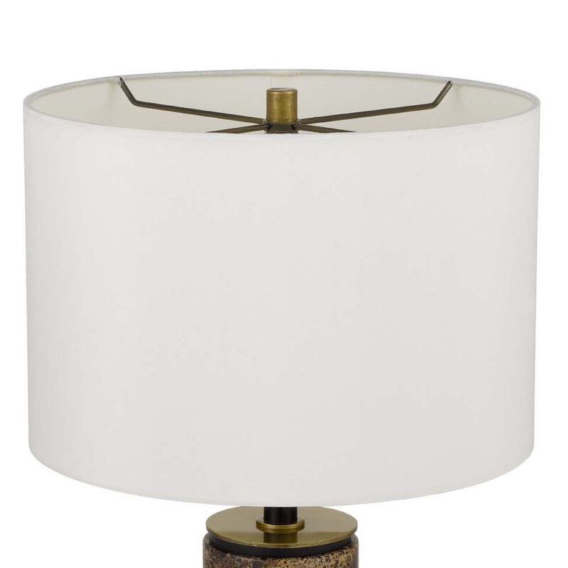 Table Lamp, White Drum Shade, Brass Base, Swirled Black Marble 22 Inch image number 5