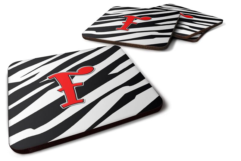 Caroline's Treasures CJ1024-FFC Monogram-Zebra Red Foam Coasters (Set of 4), Initial Letter F, 3.5 H x 3.5 W, Multicolor
