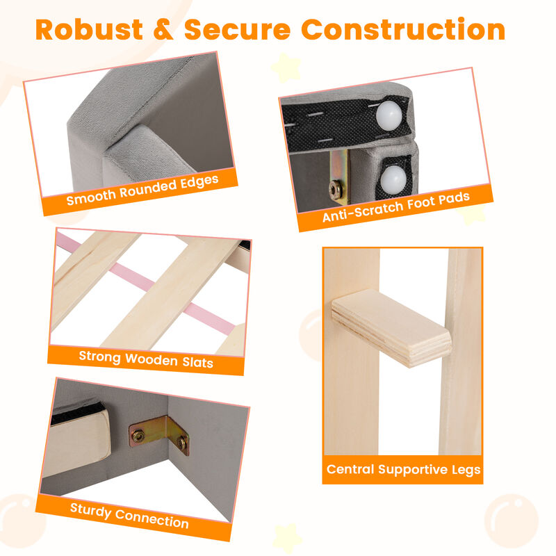 Velvet Upholstered Toddler Bed Frame with Protective Safety Rails image number 6