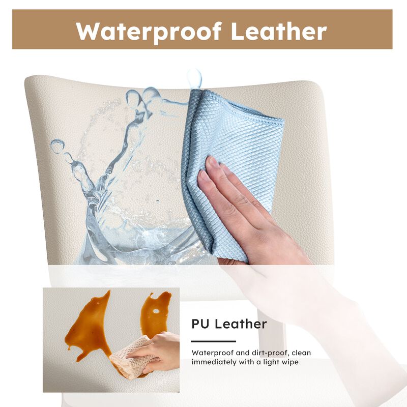 Mid Century Modern Dining Chair Set of 2 White PU Upholstered Chairs with Deep Walnut Wood Legs for Kitchen and Dining Room