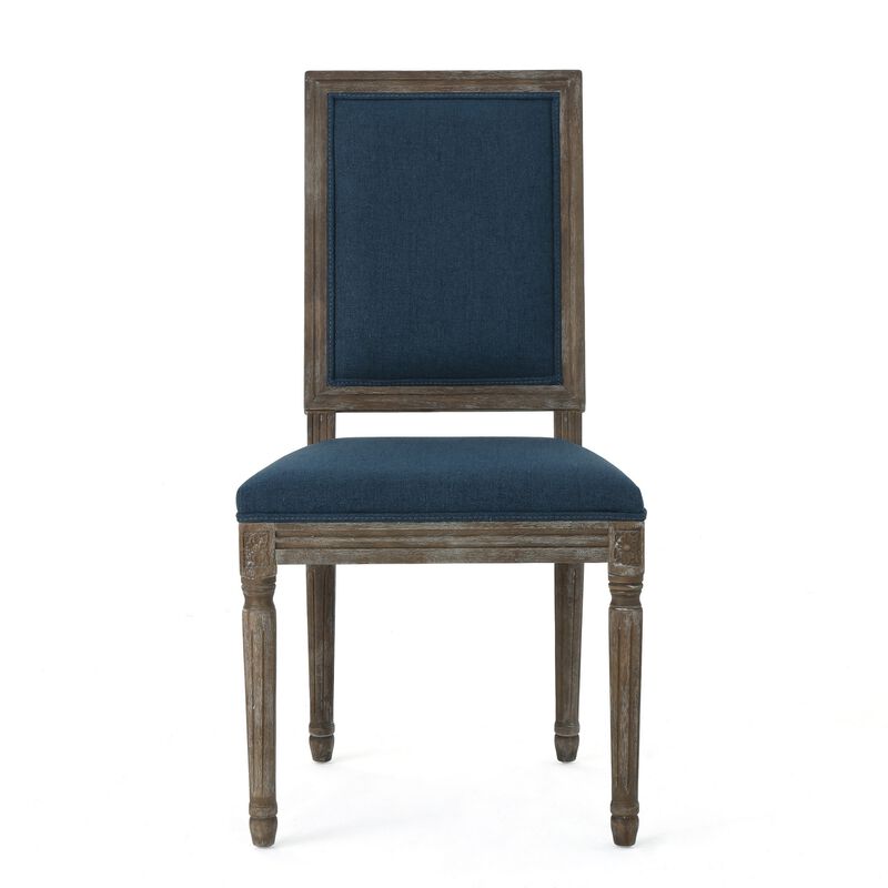 Dining Side Chair Set of 2, Traditional Style, Navy Blue Polyester - Benzara