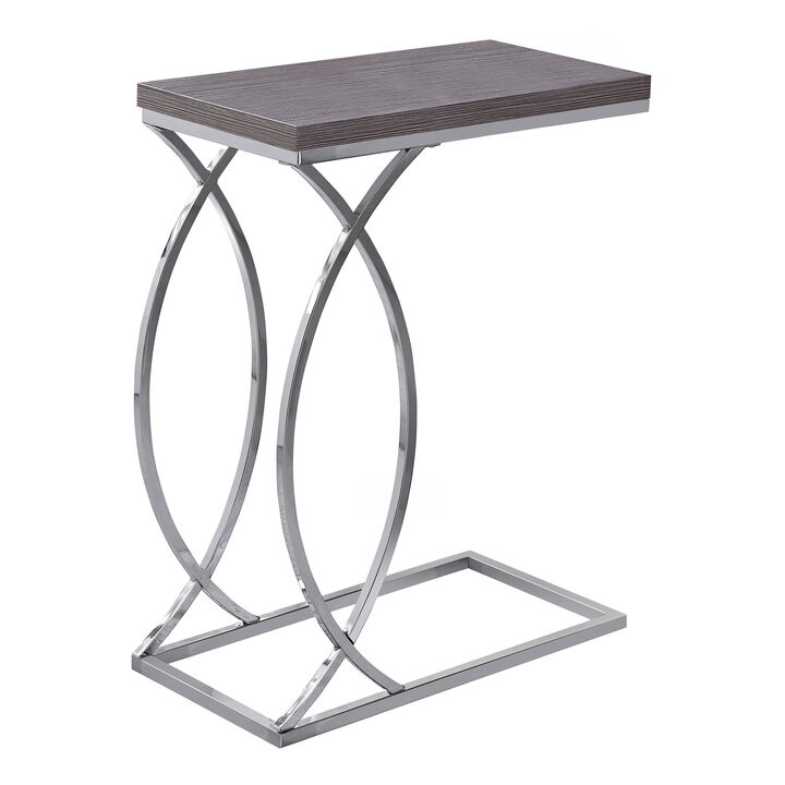 Monarch Specialties I 3187 Accent Table, C-shaped, End, Side, Snack, Living Room, Bedroom, Metal, Laminate, Grey, Chrome, Contemporary, Modern