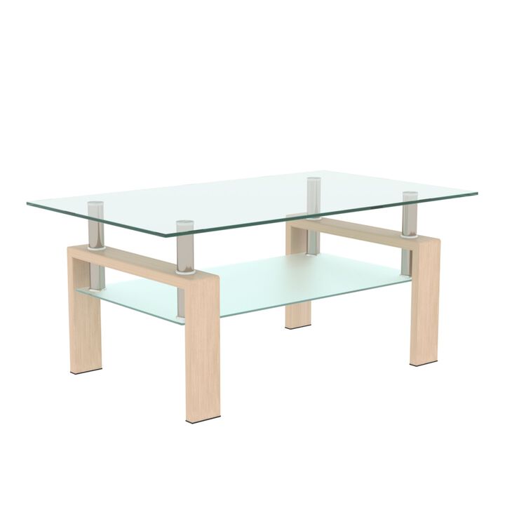 Rectangle Glass Coffee Table - Modern Side Center Table for Living Room