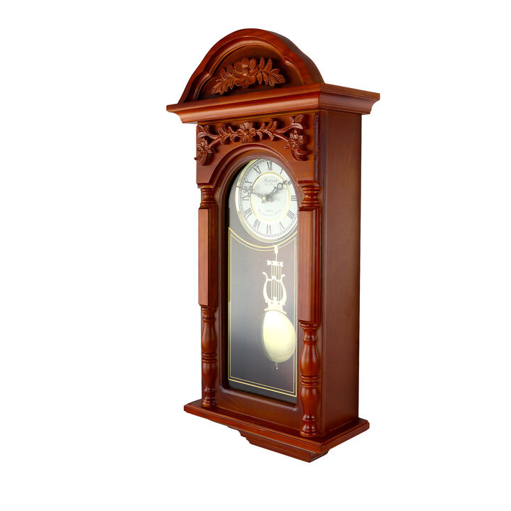 Bedford Clock Collection 27.5 Inch Oak Finish Pendulum Wall Clock