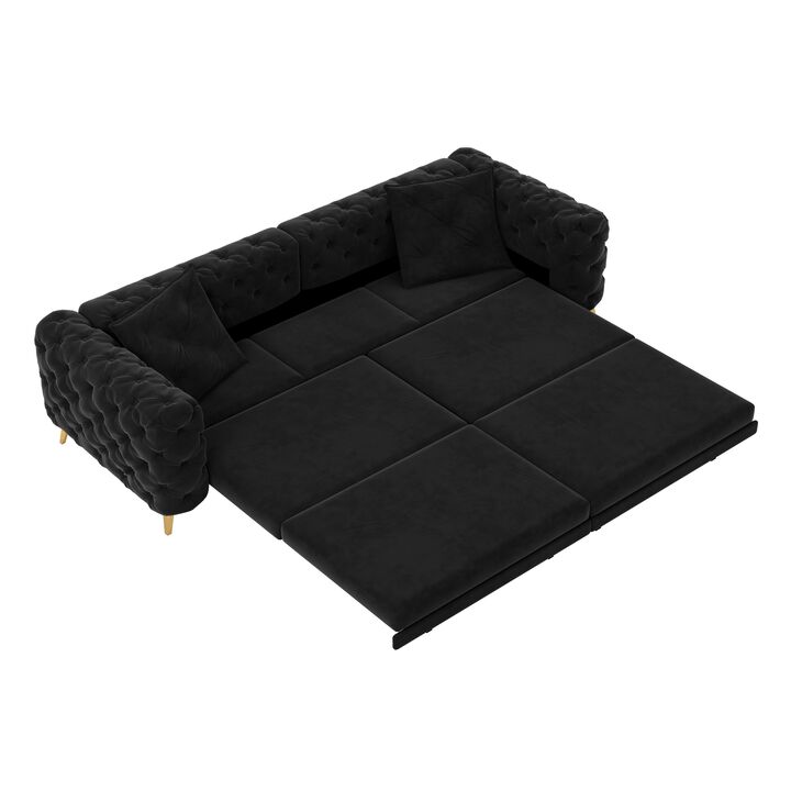 Whisen 97.7" 4-Seat Convertible Sleeper Sofa, Velvet 3-in-1 with Ottoman for Apartment Office