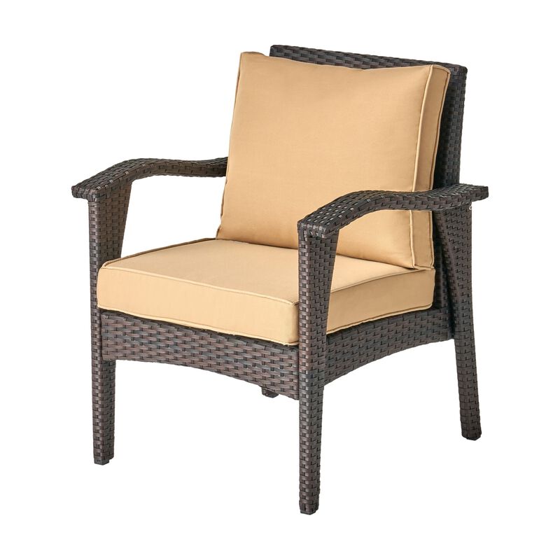 Honi 4pc Outdoor Table Set, 2 Accent Chairs 1 Loveseat, Brown Rattan, Iron