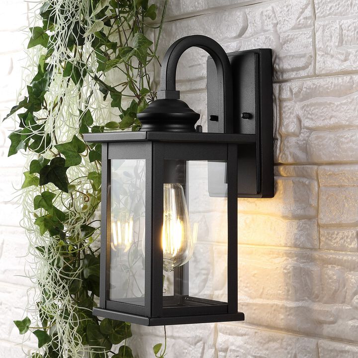 Cary 1-Light Iron/Glass Traditional Modern Lantern LED Outdoor Sconce