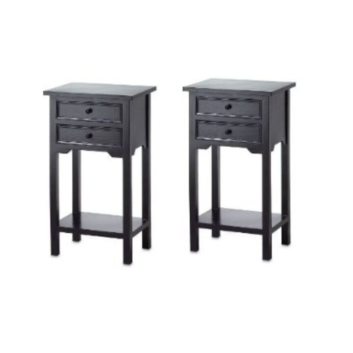 Hivvago Set of 2 Nightstand Side Tables / End Table in Black Finish Pine Wood