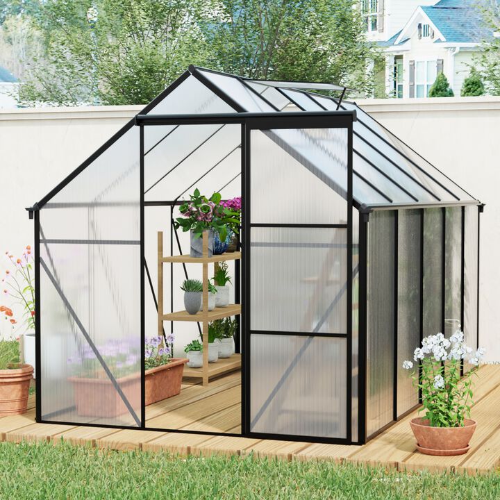 6x10 FT Greenhouse Raised Base&Anchor Aluminum Heavy Duty Walk-in Greenhouses for Outdoor