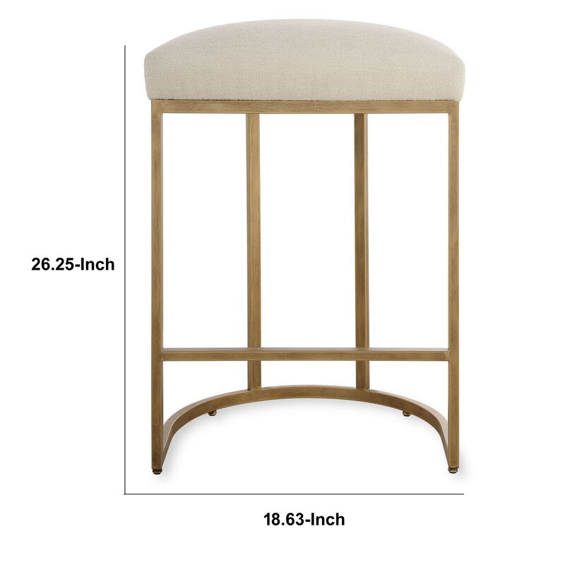Gyn Counter Height Stool, Cream Performance Fabric, Brass Cantilever Base