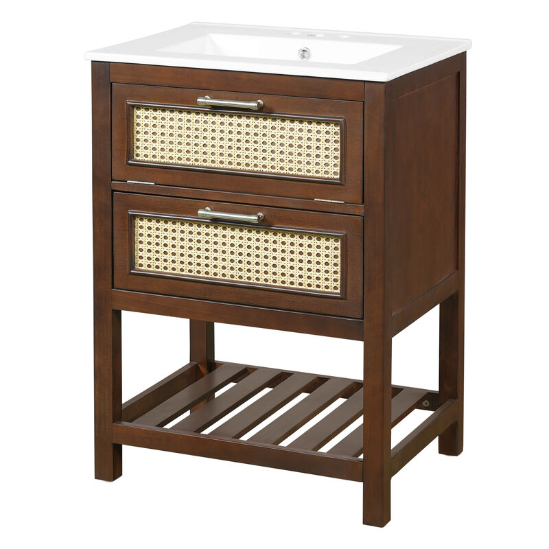 ELEMENT ACE 24 Inch Bathroom Vanity with Integrated Ceramic Sink, Deep & Tip-Out Storage Drawers, Space-Saving Modern Cabinet for Small Medium Restrooms image number 0