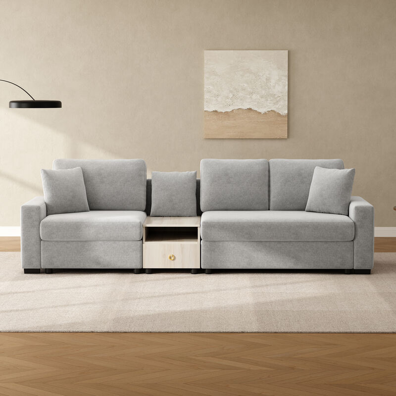 Merax Functional Chenille Sofa with Storage Armrest & Center Console image number 2