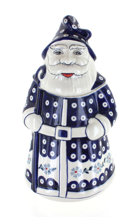 Blue Rose Polish Pottery Blue Violet Santa Cookie Jar