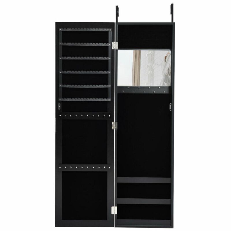 Hivvago Full Length Mirror Jewelry Cabinet with Ring Slots and Necklace Hooks