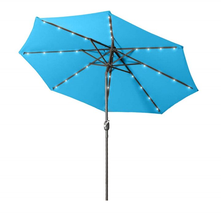 9 Ft Patio Umbrella Title Led Blue Adjustable Large Beach Umbrella For Garden Outdoor Uv Protection