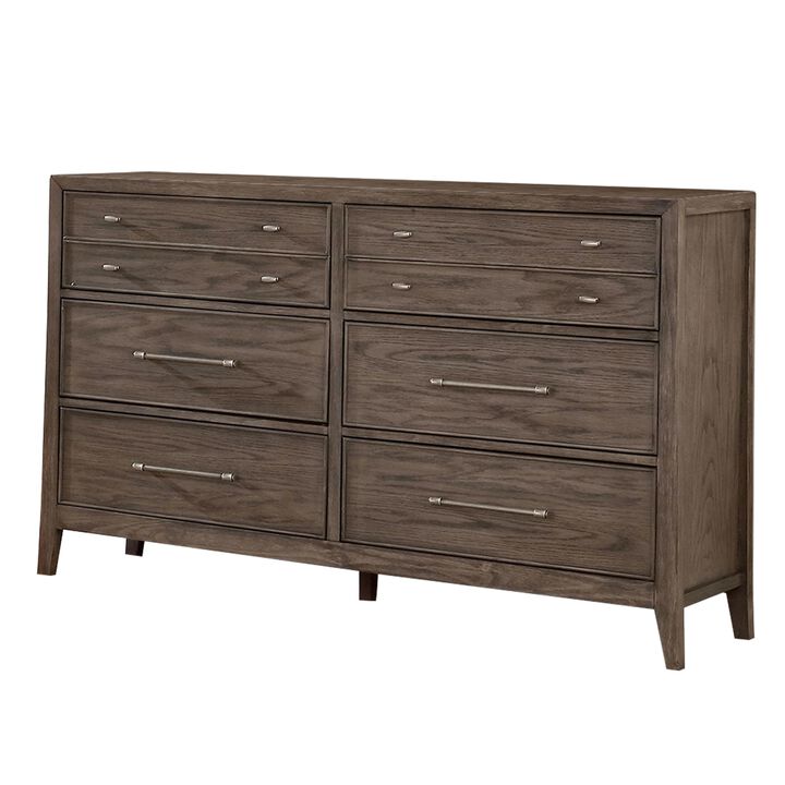 Benjara 57 Inch Wide Dresser Chest, 8 Drawers, Solid Wood in a Warm Gray Finish
