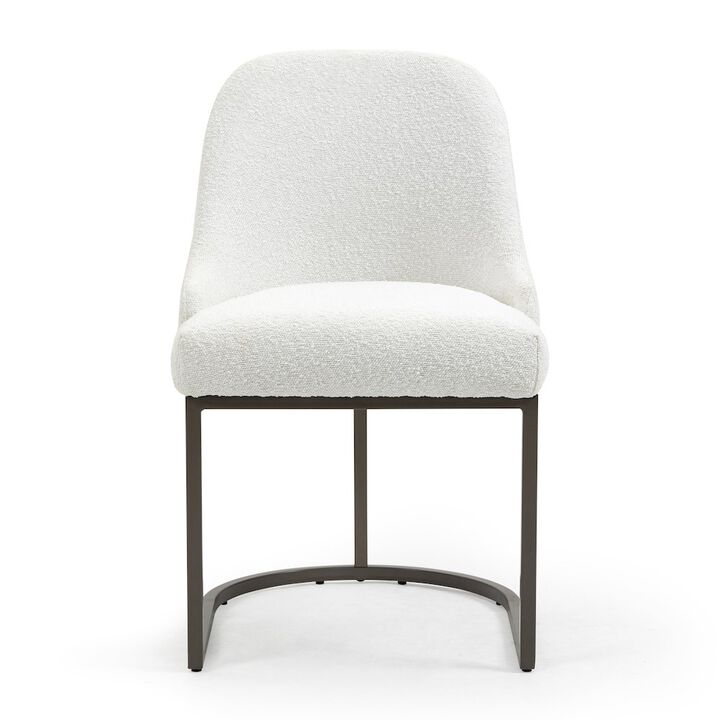 Glamour Home Set of 2 Ayane White Boucle Fabric Dining Chair with Iron Legs