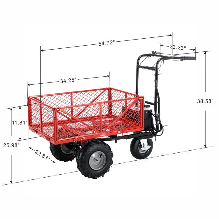 Wheelbarrow Utility Cart Electric Powered Cart 48V28Ah 500W Capacity 500 lbs (230kg) Material Hauler 1000 lbs Towing