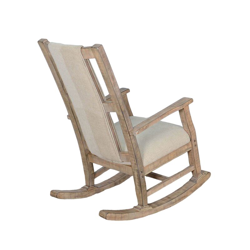 Rena Rocking Chair, Cushion Seat and Back, Brown Mahogany Mindy Wood - Benzara