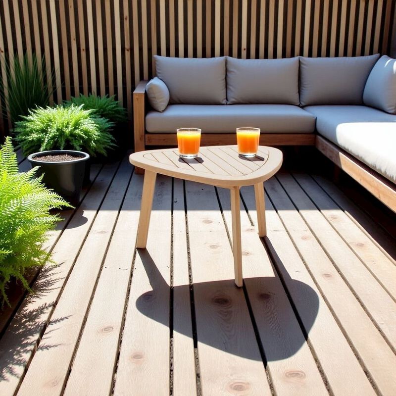 Solid Wood Patio End Table in Beige, Small Outdoor Table for Patios image number 1