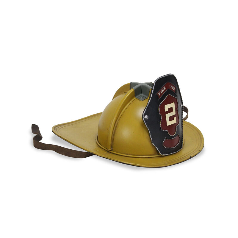 HomeRoots 8" Yellow and Black Metal Fireman Hat Hand Painted Tabletop Sculpture image number 2