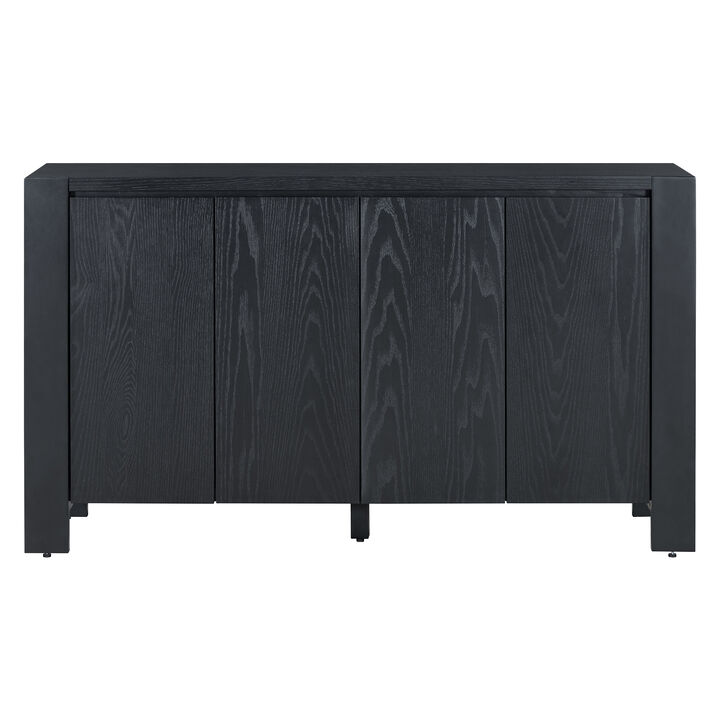 Clihome Buffet Cabinet with Storage, 4-Door Retro Wood Sideboard with Distressed Finish and Adjustable Shelves for Dining Room, Kitchen, and Living Room (Black)
