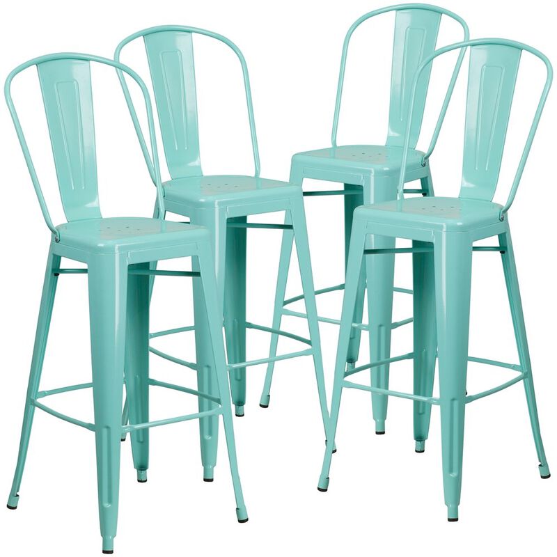 Flash Furniture 4 Pk. 30'' High Mint Green Metal Indoor-Outdoor Barstool with Back