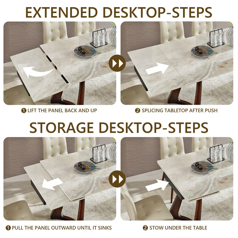 6-Person Dining Table Sets with Retractable Imitation Sintered Stone Table,Heavy Duty Carbon Dark Walnut Solid Wood Base for Kitchen,Living Room image number 7