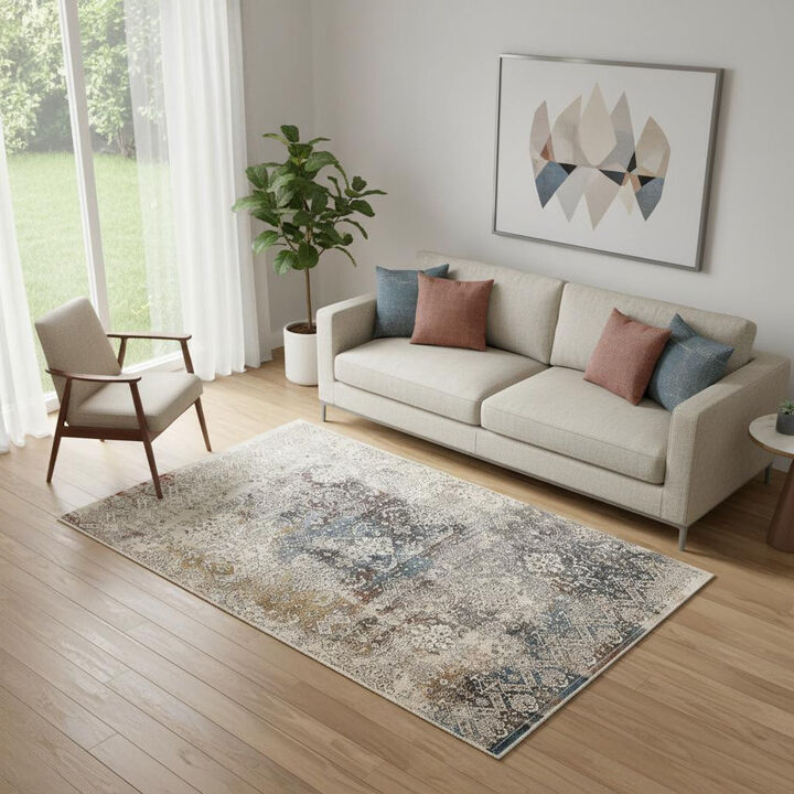 HomeRoots Medallion Distressed Area Rug With Fringe