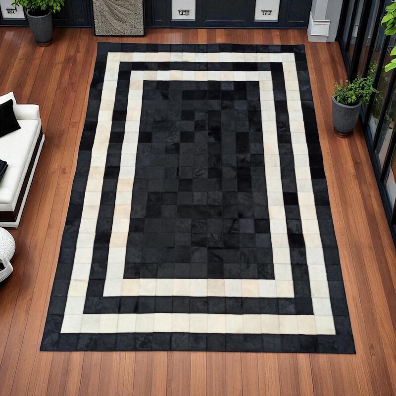 Black and White Border Cowhide Rug image number 4