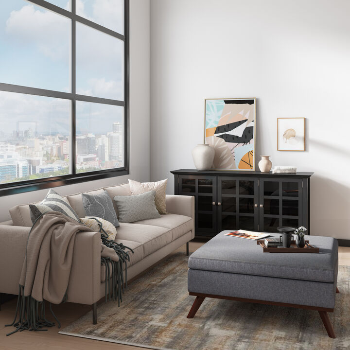 Owen Square Coffee Table Storage Ottoman in Slate Grey Linen Look Fabric