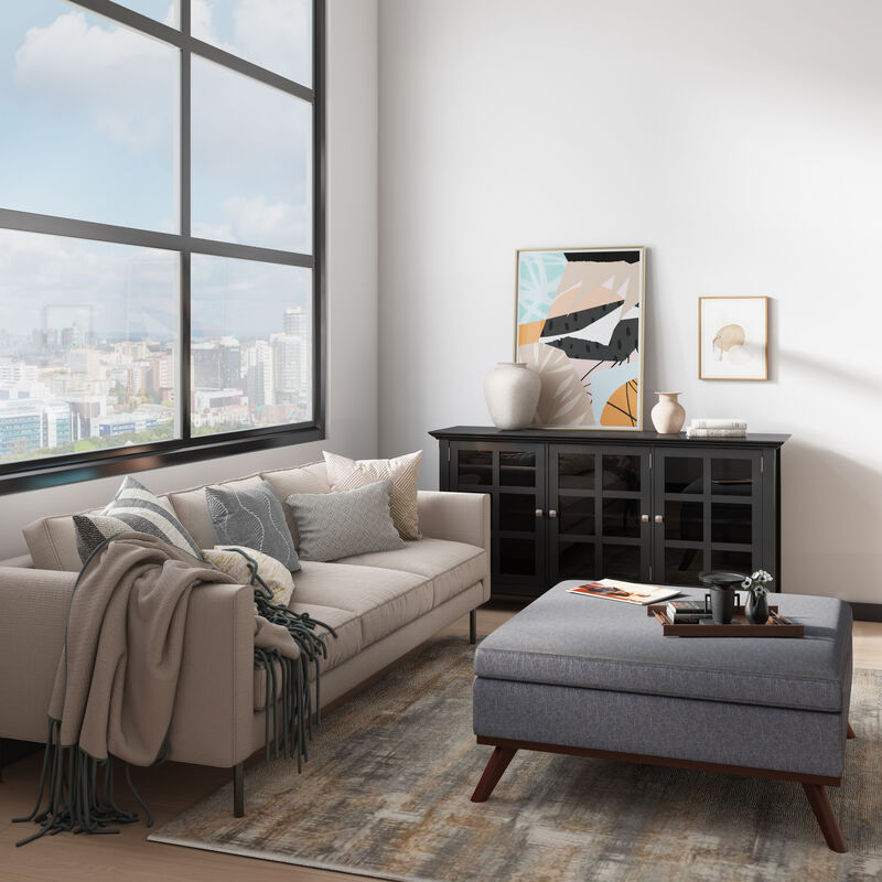 Owen Square Coffee Table Storage Ottoman in Slate Grey Linen Look Fabric