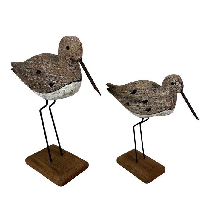 Set Of 2 Weathered Wood Sea Bird Statues Coastal Table Decor 1075 In