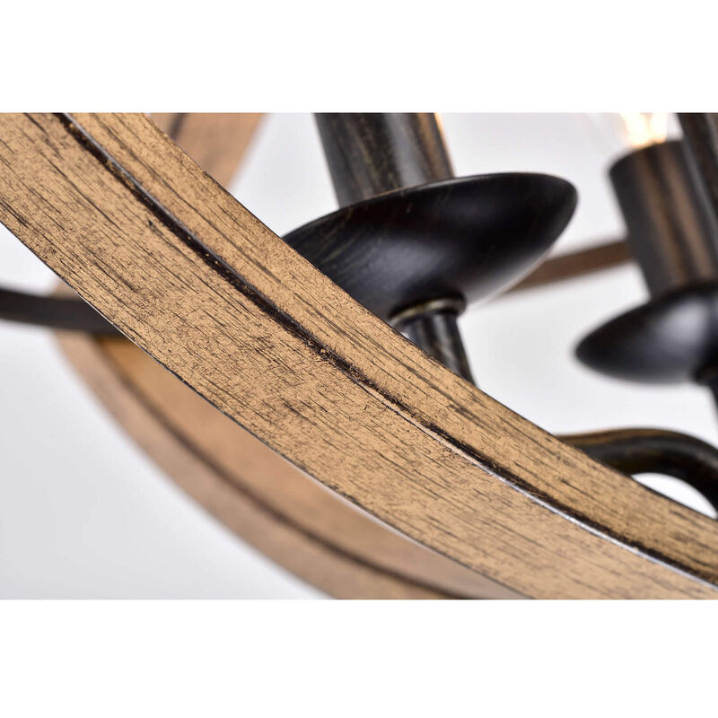 Camille Wood Grain and Antique Black Metal Semi Flush Mount image number 6