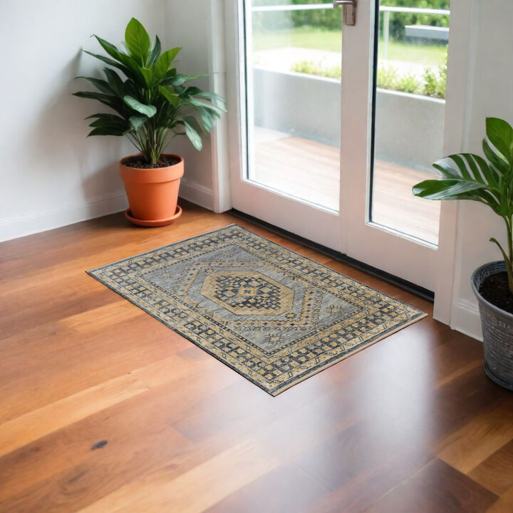 HomeRoots Wool Oriental Hand Knotted Area Rug With Fringe